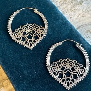 Silver lotus hoop earrings